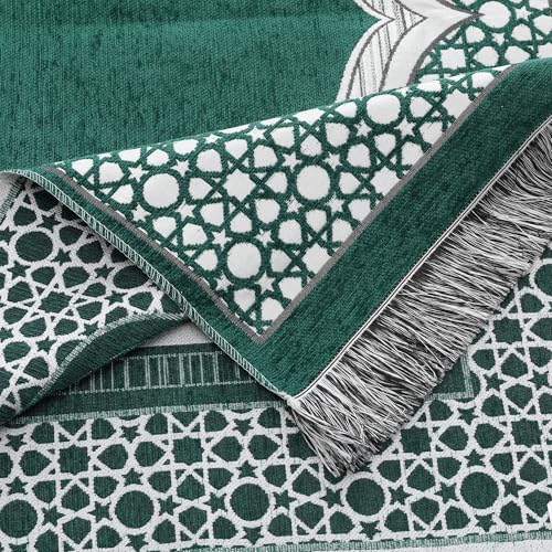 Islamic Prayer Rug Elegant Masjid Pattern Thin Mat Muslim Portable Blanket Ramadan Eid Gift Rug Turkish Prayer Carpet - Green 1pc - color: 1pc Greenc