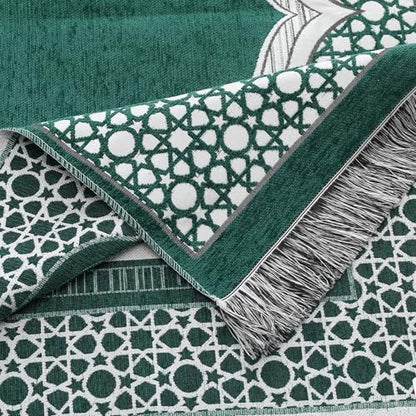 Islamic Prayer Rug Elegant Masjid Pattern Thin Mat Muslim Portable Blanket Ramadan Eid Gift Rug Turkish Prayer Carpet - Green 1pc - color: 1pc Greenc