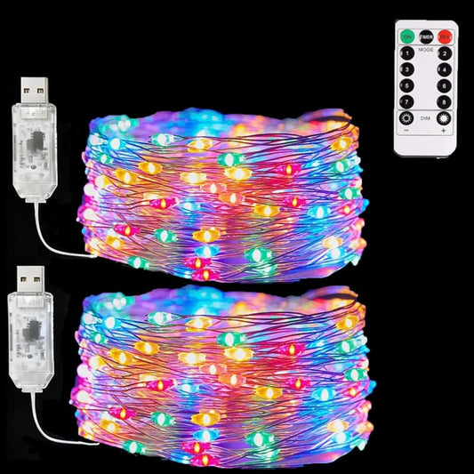 USB Fairy Lights Plug in, 33 Feet 100 LED Twinkle String Lights with Remote and Timer, Waterproof 8 Modes for Bedroom Indoor Wreath DIY Party Wedding Christmas Holiday Decoration(2 Pack Multicolor) - size: 2PACK-USB-33FT/100LED-Multicolor