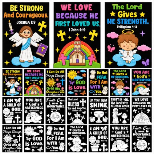 Cinrobiye 48 Pcs Velvet Coloring Posters Bible Fuzzy Posters to Color Bulk Felt Religious Inspirational Coloring Page Craft for Christian Party Favors Gift Prizes Sunday School Church Activities - style: Bible
