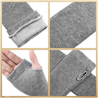 Bememo 3 Pairs Long Fingerless Gloves for Women Arm Warmers Unisex Arm Sleeves Knit Thumb Elbow Hole Stretchy Gloves Goth - color: Black, Light Grey, Coffee