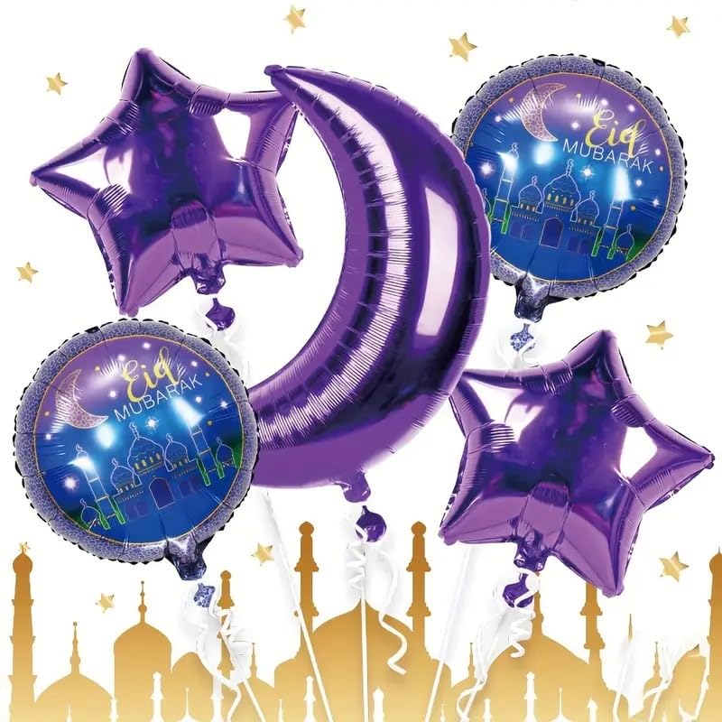 Generic Eid Mubarak Balloons, Eid Decorations for Home | Eid foil Balloon, Eid Mubarak Decorations | Eid Mubarak Latex Balloons Eid Al Fitr, Ramadan Mubarak, Eid al Adha Decorations, Purple, Gold