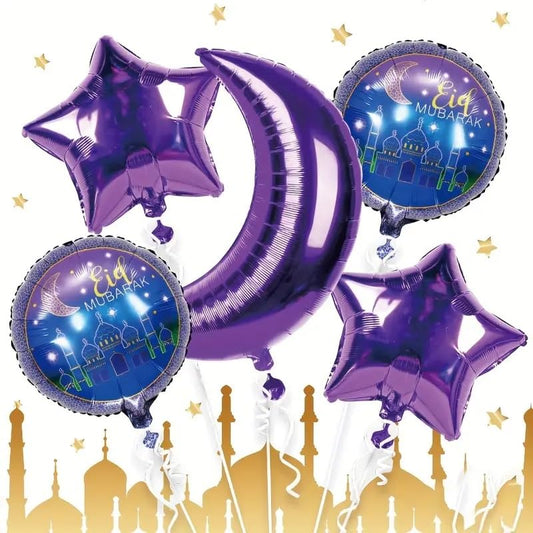 Generic Eid Mubarak Balloons, Eid Decorations for Home | Eid foil Balloon, Eid Mubarak Decorations | Eid Mubarak Latex Balloons Eid Al Fitr, Ramadan Mubarak, Eid al Adha Decorations, Purple, Gold