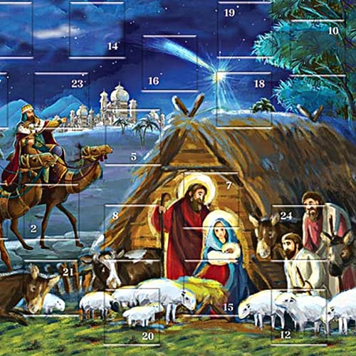 Needzo Countdown to Christmas 2025 Religious Advent Calendar, Traditional Nativity Scene Full Color Artwork, 24 Door Tabs Fun Educational Christian Activity for Boys and Girls (Pack of 3)