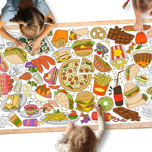 Gatherfun Giant Kids 컬러링 포스터 | 80.9 x 182.9cm(31.5 x 72인치), 교실, 생일 및 이벤트를 위한 재미있는 음식 테마 활동 | 벽 장식 또는 테이블 커버로 다용도 - style: 음식 섭취