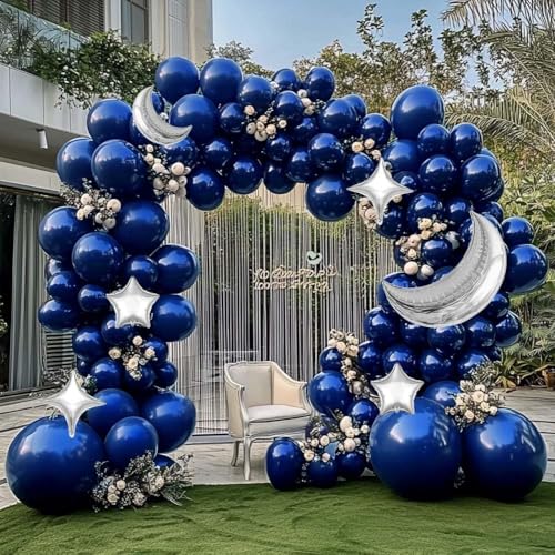 Navy Blue Balloon Garland Arch Kit Double Stuffed Royal Blue Star Moon Balloons for Birthday Baby Shower Over the Moon Prince Graduation Wedding Space Astronaut Galaxy Party Decorations - color: Double Stuffed Navy Blue