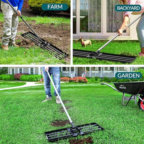 Walensee Lawn Leveling Rake, 30"x10" Leveler with 7FT Handle for Soil | 30X10 Inch Steel Head, Topdressing Spreader, Soil Sand Leveling, Secure Screw Lock Handle, Lawn Repair, Backyard Landscaping - size: 7FT 30"x10"