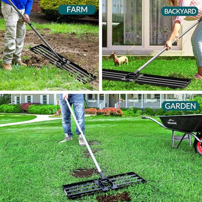 Walensee Lawn Leveling Rake, 30"x10" Leveler with 7FT Handle for Soil | 30X10 Inch Steel Head, Topdressing Spreader, Soil Sand Leveling, Secure Screw Lock Handle, Lawn Repair, Backyard Landscaping - size: 7FT 30"x10"