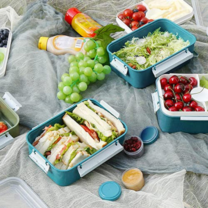 3 Pack Salad Lunch Box Food Storage Containers, 47oz Bento Box To Go Container with Lids, Meal Prep Containers with Removable Tray & Dressing Pots for Kids and Adults, Reusable and Microwave Safe - color: Navy & Navy & Navy
