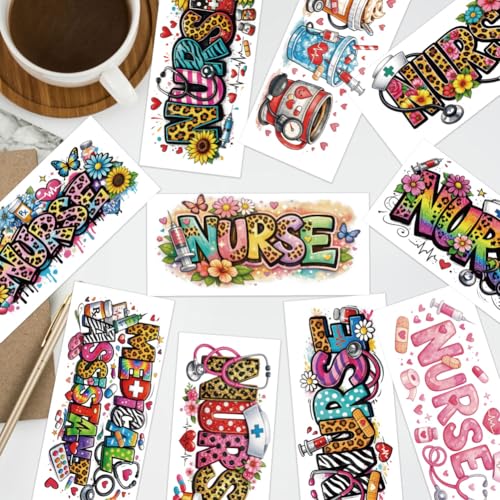 arricraft 10 Sheets Nurses Theme UV DTF Cup Wrap for 16OZ Glass, Large Nurse Images Rub on Decals PVC Transfer Stickers for DIY Cups Window Home Printing Decoration 24x11cm/9.4x4.3inch - style: Nurses Theme