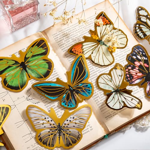 80-Piece Large Vintage Gold Foil Butterfly Scrapbook Sticker Pack - Transparent Waterproof Realistic Butterfly Stickers for Art Crafts, Journals, Planners, Scrapbooks, Laptops - color: Gold Foil Butterfly