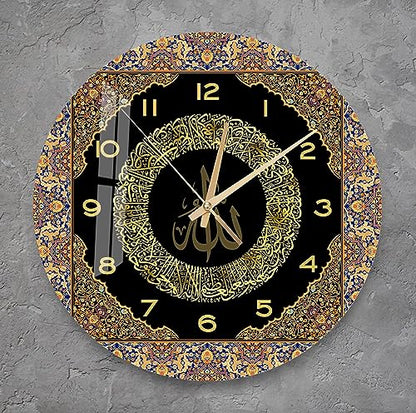Tempered Glass Islamic Wall Clock, Islamic Wall Art for Living Room, Islamic Wall Decor, Eid Gifts, Muslim Home Decor, Quran, Ramadan Decoration, Arabic Calligraphy, Ayatul Kursi (Ayatul Kursi) - style: Ayatul Kursi