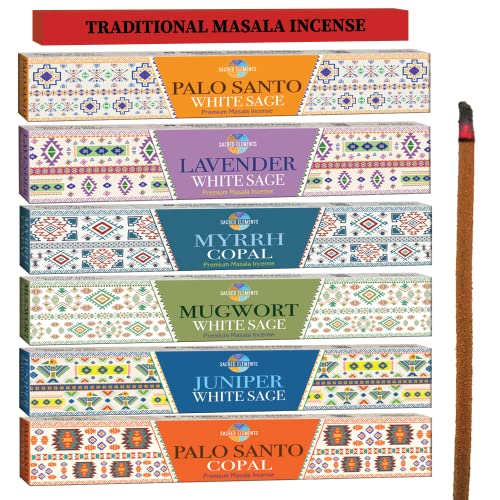 Cleansing Incense Sticks Variety Pack - 6 Masala Incenses - White Sage, Lavender, Myrrh, Copal Mexico & Palo Santo Incense Sticks | Inciensos para Sacar Malas Energias