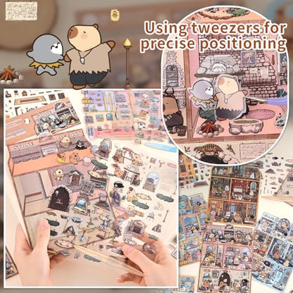 Girls 3D Miniature Scene Stickers,4 Sets Visit the Store DIY House Stickers for Space Cruise,Ocean Hotel,Egypt Hotel,Stone Age,Cute 3D Cartoon Sticker Scenes for Adult Kids Relief Stress Pass The Time - style: Travel Theme Hotel