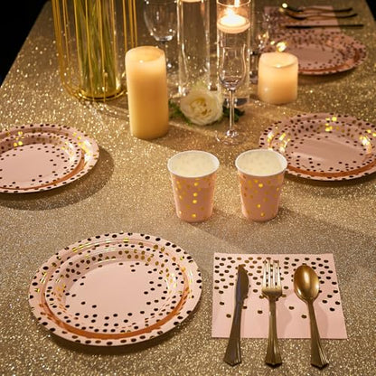 Pink and Gold Party Supplies - 350 PCS Disposable Dinnerware Set - Pink Paper Plates Napkins Cups, Gold Plastic Forks Knives Spoon for Graduation, Birthday, Thanksgiving, Cocktail Party - color: Pink & Gold