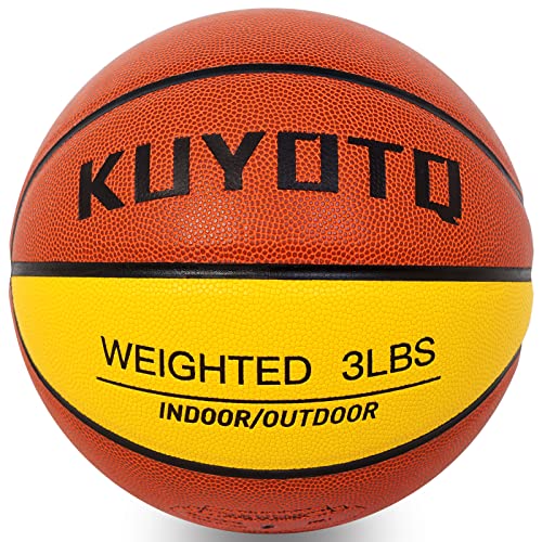 KUYOTQ 3LBS/3.3LBS/2.2LBS Weighted Heavy Training Basketball 29.5/28.5" in and Outdoor Improving Handling Dribbling Passing Rebounding Skill Composite Size 7/6 Weighted Training Basketball Equipment - color: Brown+Yellow, size: size 3
