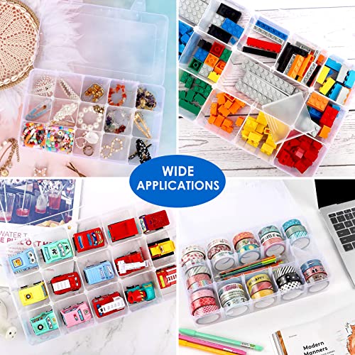 Bead Organizer Storage 2 Pack 15 Grid Clear Plastic Tackle Box Adjustable | Clear Plastic, Adjustable Dividers, Label Stickers Included, for Beads Crafts Jewelry Fishing Tackle and Small Parts - size: 2pcs