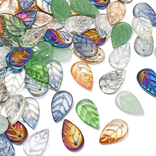 LiQunSweet 100 Pcs Handmade Lampwork Crystal Glass Leaf Charms for Jewelry Making DIY Keychain Earrings - color: Leaf Lampwork Charms_100 Pcs