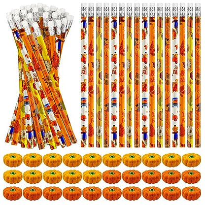 Cinrobiye 60 Pieces Fall Thanksgiving Day Pencils with Pumpkin Eraser Bulk Fall Party Favors Maple Leaf Autumn Pumpkins Pencils Erasers for Harvest School Party Teacher Rewarding Supplies - style: Mix60