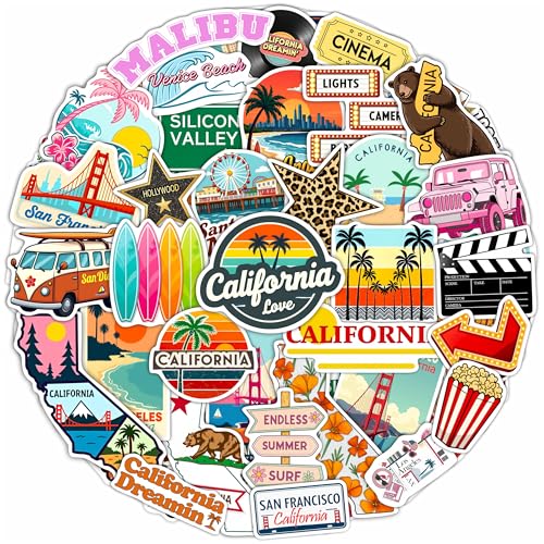 100Pcs California Stickers for Water Bottle, Laptops, Beach Stickers, Decals - California Gifts & Party Decor & Favors - Gift for Women & Men - color: California Stickers