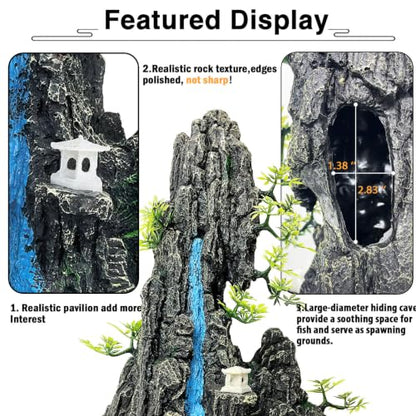 Extra Large N Tall Fish Tank Decoratons Aquarium Rock Cave Hideouts | Aquarium Rock Decor for Fish Tank,Aquarium Decorations Extra Large and Tall Decoration for Fish Tank - 13 Inches High