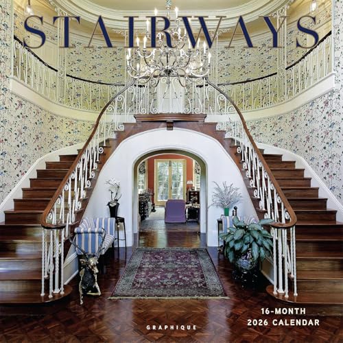 Graphique 2026 Stairways Wall Calendar | 12” x 12” | Thick Paper | Home & Office Organizer | Large Monthly Grid | 3 Languages & Marked Holidays | 4 Month Preview Page for 2027 - color: Stairways