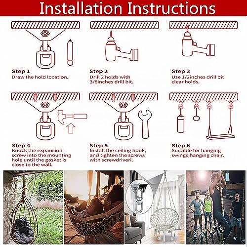 Hammock Hanging Kit - 1200 LB Capacity Heavy Duty 360° Rotating,Outdoor Patio Porch Swing Hardware, Heavy Duty Punching Bag Swivel Hanger,Ceiling Hook for Concrete Wood Swing, Yoga, Gym