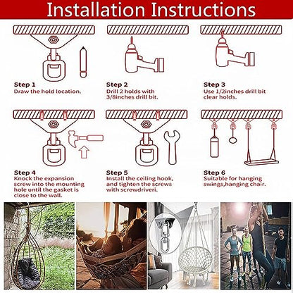 Hammock Hanging Kit - 1200 LB Capacity Heavy Duty 360° Rotating,Outdoor Patio Porch Swing Hardware, Heavy Duty Punching Bag Swivel Hanger,Ceiling Hook for Concrete Wood Swing, Yoga, Gym