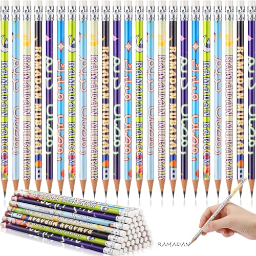 Crtiin 120 Pcs Ramadan Pencils Ramadan Mubarak Party Favors Novelty Toy Muslim Kids Gifts Bright School Party Supplies for Kids Students Classroom Learning Activities (Ramadan Style) - style: Ramadan Style