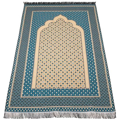Modefa Turkish Islamic Prayer Mat Janamaz Sajjadah | Thin Woven Cotton Praying Rug Ramadan Eid Gift | Traditional Muslim Sejada for Men Women - Hira Diamond (Turquoise Blue) - color: Turquoise Blue