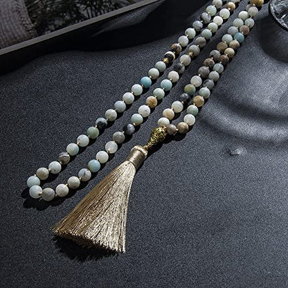 Tasbih Prayer Beads Allah & Muhammad Islamic Prayer Rosary Muslim Islam Misbaha Tasbeeh Sibha 99 Prayer Beads Necklace 33 Prayer Beads Bracelet - color: 8mm Mattle Amazonite 99 Beads