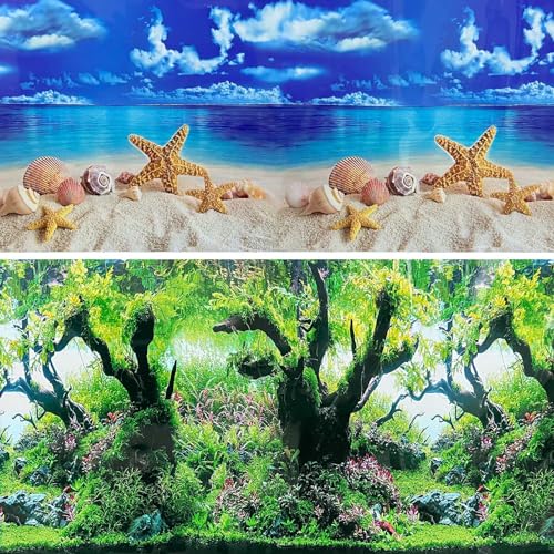 XCNO Aquarium Background Poster Fish Tank Wallpaper, Double-Sided, 12"x 25" | Non-Adhesive Reusable, HD 3D Beach Aquatic Plant Picture, Fits 5 Gallon 10 Gallon 20 Gallon Fish Tank Aquarium Decorations - color: Sandbeach, size: 11.6" x 25" In