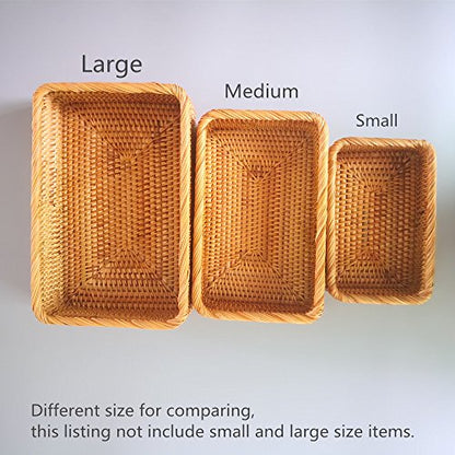 Handmade Rectangle Wicker Fruit Box Rattan Tray Magazine Organizer and Small Objects Container Serving Basket (Medium) - size: Medium