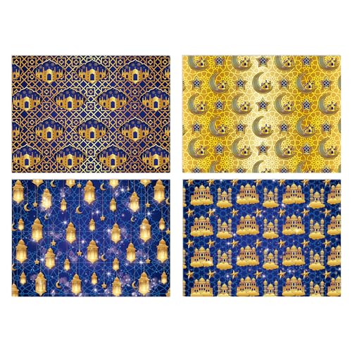 Welpurch 12 Sheets Eid Mubarak Wrapping Paper, 20x27in Moon Star Words Lantern Patterns Gift Wrap Paper Ramadan Kareem Wrapping Paper for Islamic Muslim Party Favor Gift Wrapping Crafts Supplies