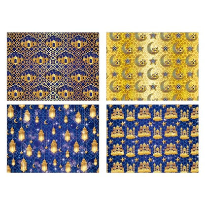 Welpurch 12 Sheets Eid Mubarak Wrapping Paper, 20x27in Moon Star Words Lantern Patterns Gift Wrap Paper Ramadan Kareem Wrapping Paper for Islamic Muslim Party Favor Gift Wrapping Crafts Supplies