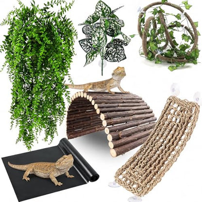 RUNANIA Bearded Dragon Tank Accessories, Reptile Mat Hammock Plants Bridge Jungle Climber Vines Terrarium Decorations for Bearded Dragon Lizard Snake - size: Large