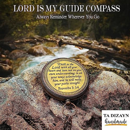 Trust in The Lord With All Your Heart - Proverbs 3:5-6 Quote Engraved Compass With Wooden Box, Greeting Card, Gift Compass, Graduation Day Gifts 2024 for Women Men Boys Girls - style: #1 Trust in The Lord Compass -Proverbs 3: 5-6