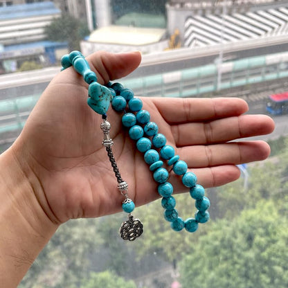 ALBASHAN Tasbih Natural Turquoise Muslim prayer bead men Eid Gift Islamic Misbaha Rosary Beads Bracelet (12mm x 33 beads) - size: 12mm x 33 beads