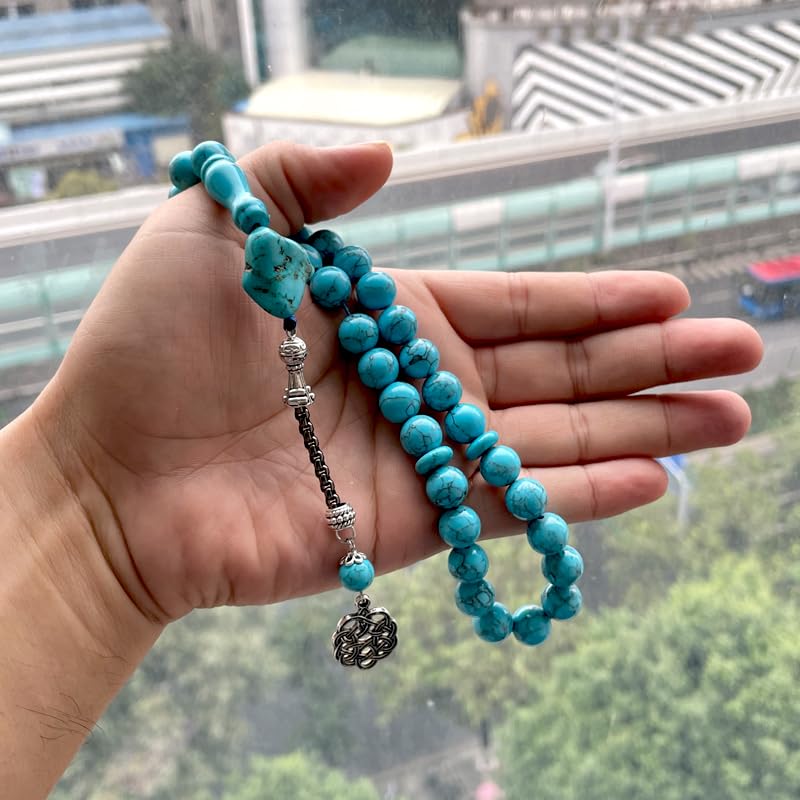 ALBASHAN Tasbih Natural Turquoise Muslim prayer bead men Eid Gift Islamic Misbaha Rosary Beads Bracelet (8mm x 66 beads) - size: 8mm x 66 beads