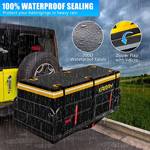 KAIRAY 500 Lbs Heavy Duty Hitch Mount Cargo Carrier 60"x24"x14.4" Folding Rear Luggage Rack Basket Fits 2" Receiver for Car SUV Camping Traveling with Stablizer Waterproof Bag Net Ratchet Straps Lock - color: Black, size: Cargo Bag + Hitch Cargo Basket -