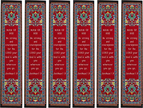 Man of God, Bulk Pack of 6 Woven Fabric Christian Bookmarks, Silky Soft Joshua 1:9 Flexible Bookmarker for Novels Books and Bibles, Traditional Turkish Woven Design, Memory Verse Gift - color: Man of God, size: 6 Pack