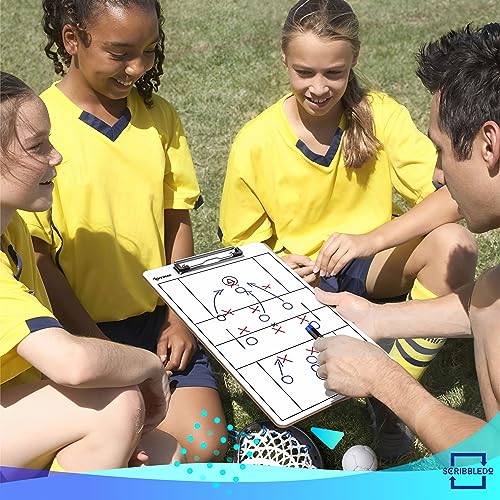 SCRIBBLEDO Lacrosse Dry Erase White Board for Coaches 15x9 Double Sided Coaching Clipboard with Field Diagram Lineup Sheet and Score Tracker for Games and Practice