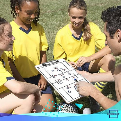 SCRIBBLEDO Lacrosse Dry Erase White Board for Coaches 15x9 Double Sided Coaching Clipboard with Field Diagram Lineup Sheet and Score Tracker for Games and Practice