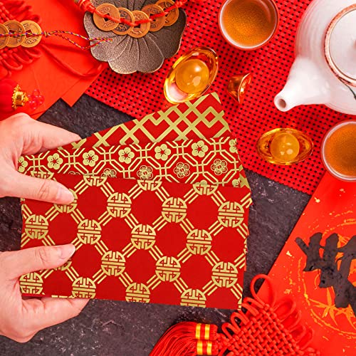 Marspark 60 Pcs Chinese New Year Red Envelopes 2026 Chinese Red Packets Hong Bao Gift Spring Festival Lucky Money Envelopes 6 Designs 3.5 x 6.7 Inches(Modern Pattern)