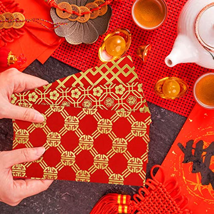 Marspark 60 Pcs Chinese New Year Red Envelopes 2026 Chinese Red Packets Hong Bao Gift Spring Festival Lucky Money Envelopes 6 Designs 3.5 x 6.7 Inches(Modern Pattern)