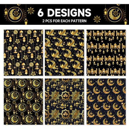 WGOCAUK 12 Sheets Eid Mubarak Wrapping Paper, 20x27in Moon Star Words Lantern Patterns Gift Wrap Paper Ramadan Kareem Wrapping Paper for Mubarak Party Gift Wrapping Supplies (Black) - color: Black