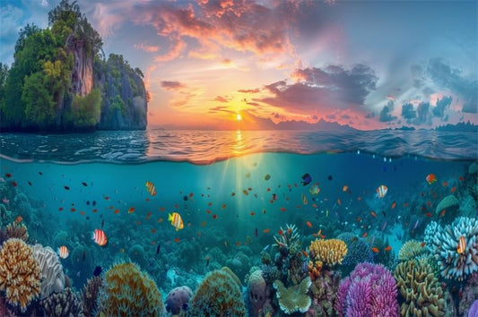 Under The Sea Backdrops for Photography 5x3ft Underwater World Coral Reef Aquarium Background for Ocean Theme Baby Shower Birthday Party Decorations Banner Photo Booth Props Vinyl - color: green, size: 5x3ft