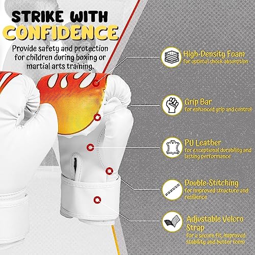 Flexzion Boxing Gloves for Kids 4oz – Training Punching Bag Mitts, Kid Boxing Gloves with Faux Leather & Wrap-Around Wrist Protection for Boys & Girls Ages 3-8 Years - color: White Blaze