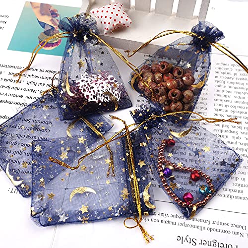 SUMAJU 100 Pieces Moon Star Organza Jewelry Candy Bags 2.7x3.5 Inch - color: Navy 2.7x3.5 Inch