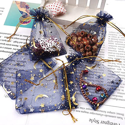 SUMAJU 100 Pieces Moon Star Organza Jewelry Candy Bags 2.7x3.5 Inch - color: Navy 2.7x3.5 Inch